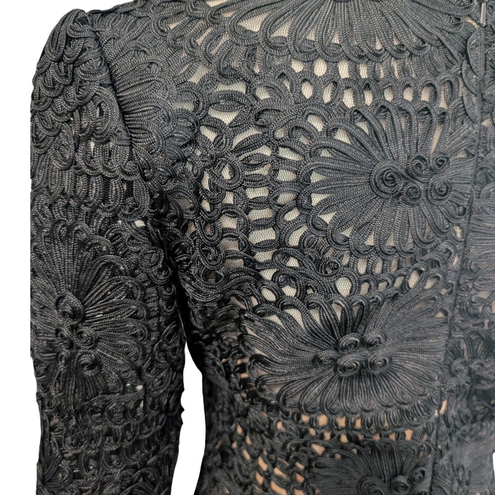 Jovani Black Lace Cocktail Dress Size 10 - 3/4 Sleeve V-Neck Fitted - Picture 10 of 12